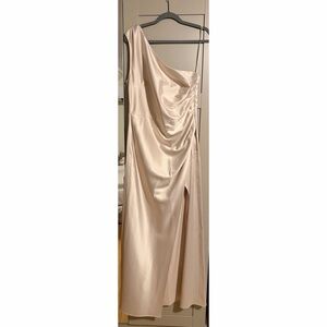 BHLDN Scottie One-Shoulder Side-Slit Stretch Satin Maxi Dress (XL)
